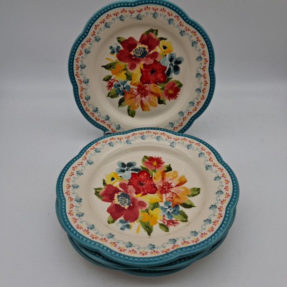 Pioneer Woman Floral Wildflower Whimsy Ceramic Salad Plates Set of 4